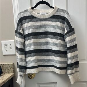 Black and Gray Crew Neck Sweater with Ribbed Texture